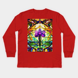 Stained Glass Lily Kids Long Sleeve T-Shirt